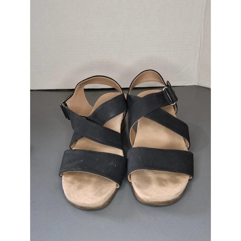 LifeStride Velocity Womens Black Strappy Cork Wedge Sandals Size 6.5 M